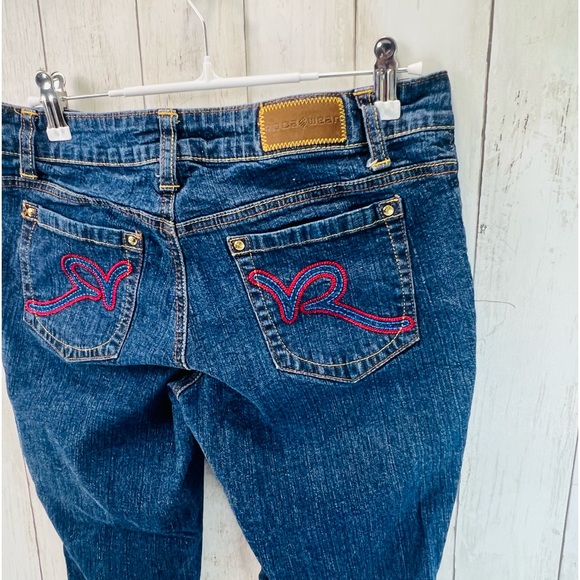 Y2K Roca Wear Juniors Size 9 Colorful Embroidery Denim Blue Jean Capris - Picture 11 of 13